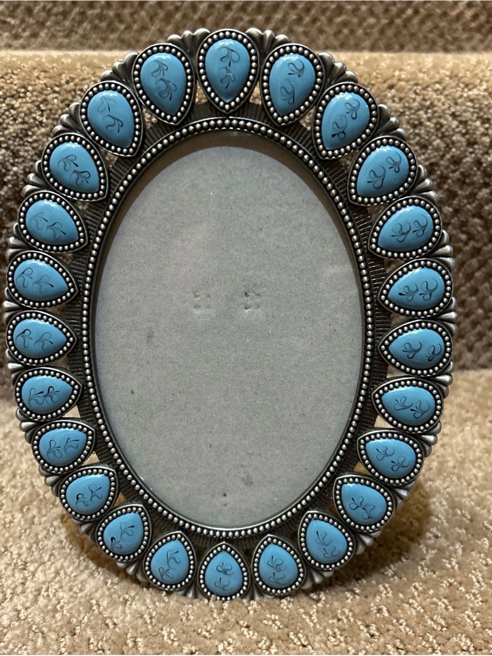 Big Sky Picture Frame Turquoise “GemStone” Metal Accents Oval Southwestern 4x6